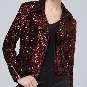 White House Black Market Cabernet Red Sequin Moto Jacket